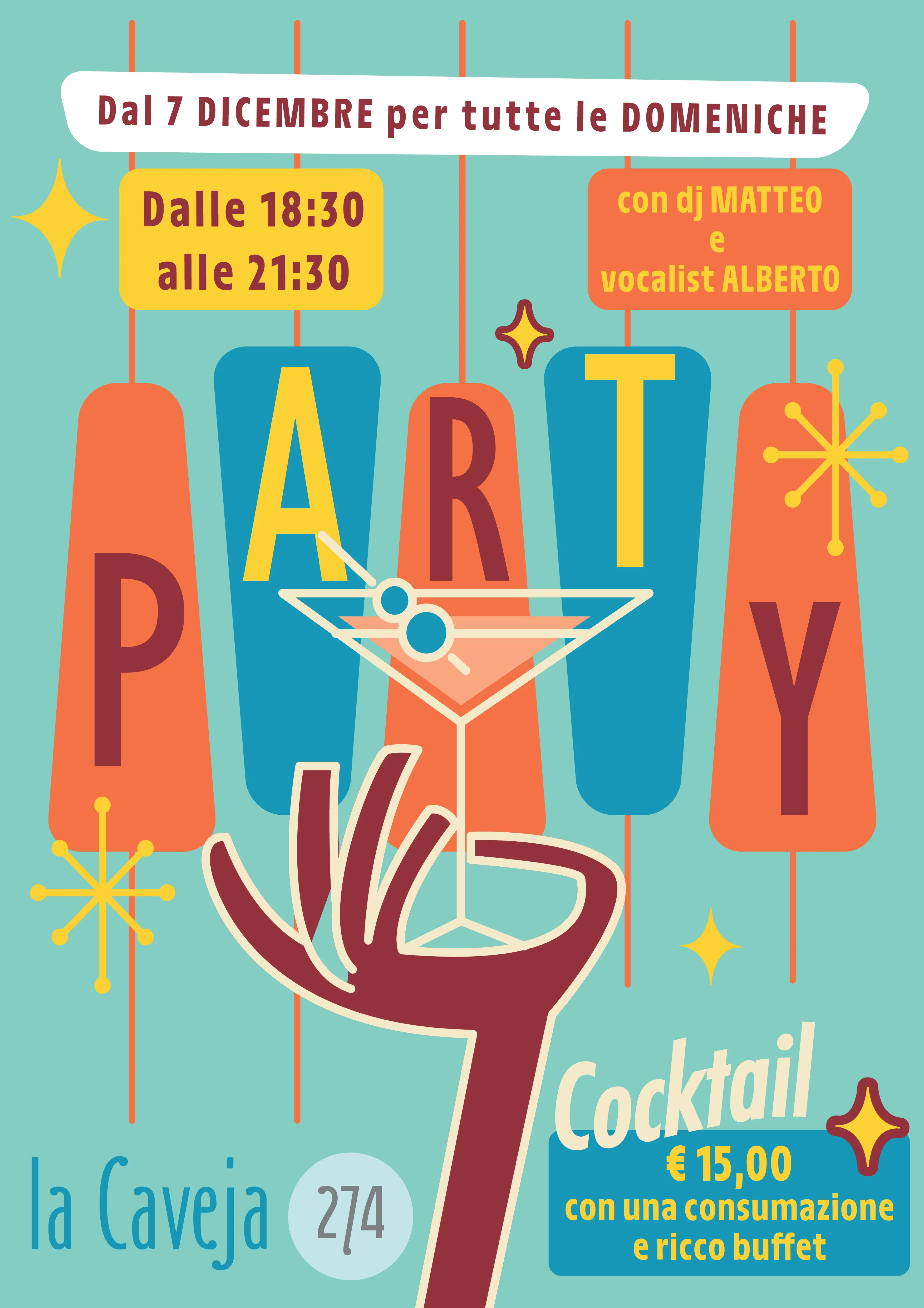 locandina apericena dal 7 Dicembre tutte le domeniche dalle 18:30 alle 21:30 con dj set